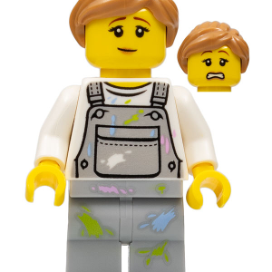 Fence Painter - Female, Light Bluish Gray Overalls with Paint Splotches, Medium Nougat Ponytail