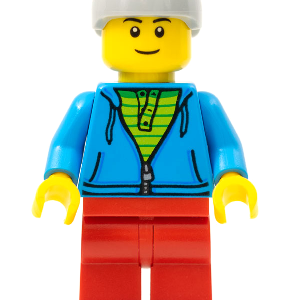 City Bus Passenger - Dark Azure Hoodie with Green Striped Shirt, Red Legs, Light Bluish Gray Sports Helmet