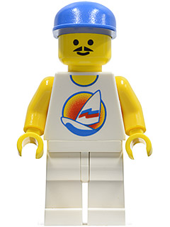 Surfboard on Ocean - White Legs, Blue Cap, Vintage Torso