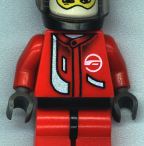 Racer Driver, Red with White Balaclava, Black Helmet with Red/Silver